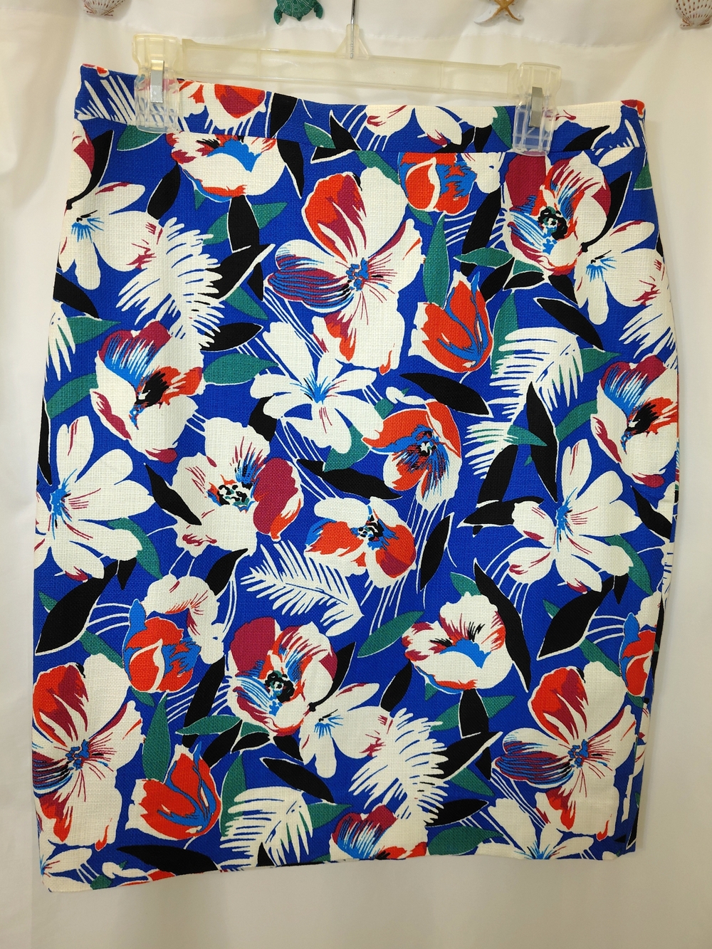 NWOT Sz 8 J. Crew Blue Hawaiian Floral Basketweave Pencil Skirt Fully Lined - Picture 2 of 13